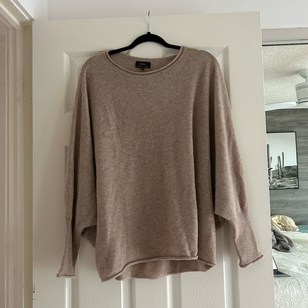 Quince Lightweight Mongolian Cashmere Batwing Sweater in Oatmeal